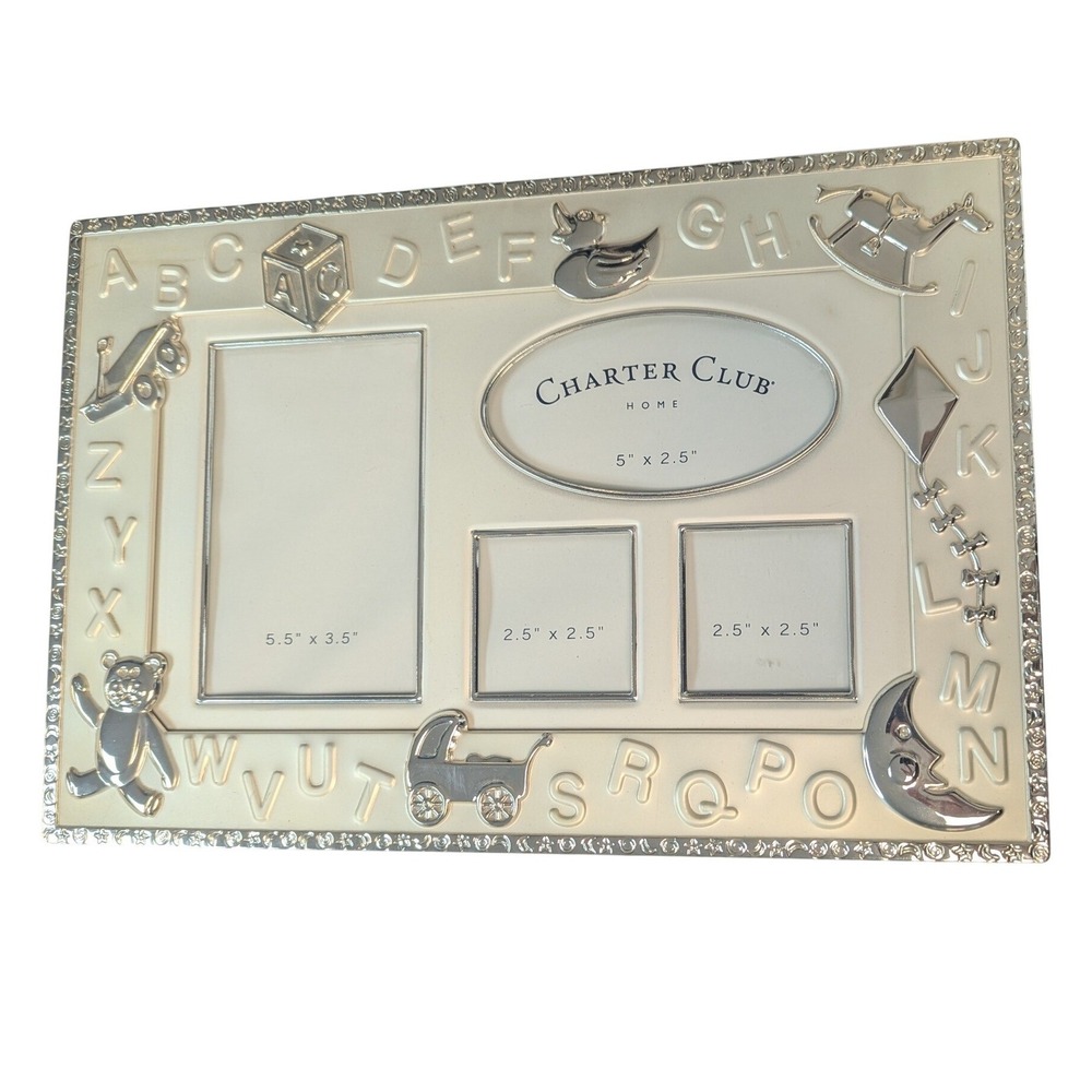 Charter Club Baby Photo Album Frame Cream Silver Alphabet Icons Large
